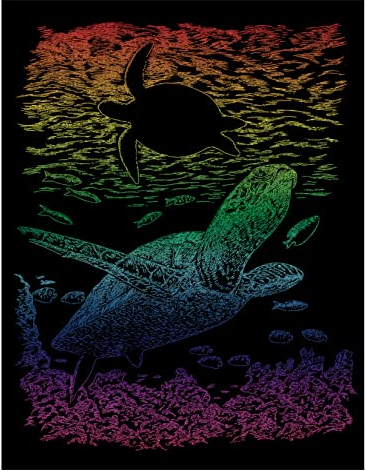 Pracht Creatives Hobby Royal & Langnickel - Kratzbild Meeresschildkröte Rainbow, Kratzbilder für Kinder und Erwachsene, mit Kratzstift und Vorlage