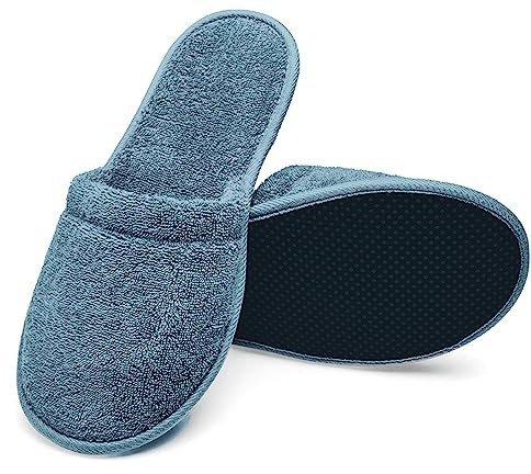 Arus Zapatillas Baño – 1 Par de Mules Unisex en Rizo de Algodón 100% - Azul Gris, 38-42, BL-1