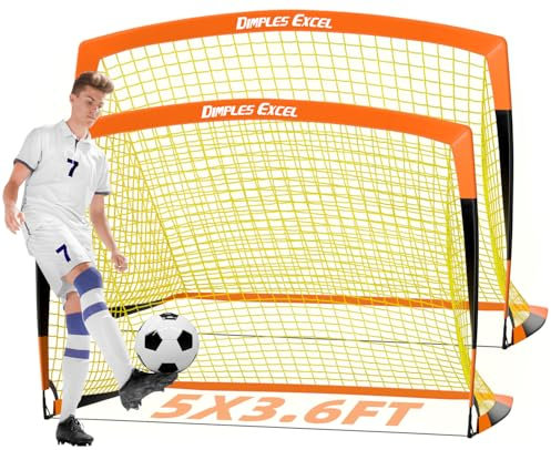 Dimples Excel Fussballtor Pop Up Fussballtore für Kinder Garten Fussball Tor Football Ball Tore, Orange+Schwarz x2, 5'×3.6'