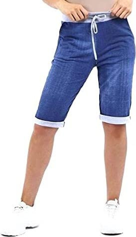 Chilgoza Italian Ladies Women's Elastic Waist Cotton Turn Up Shorts Size UK Fit 8-22