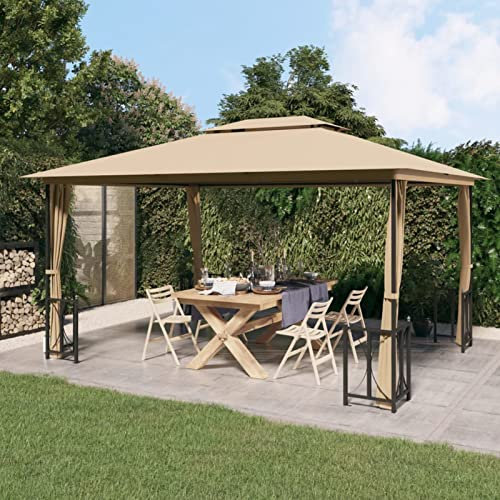 Homgoday Pavillon mit Seitenwänden & Doppeldächern 3x4m Taupe Outdoor Gartenunterstand für Terrassen, Hinterhof und Rasen Partyzelt Festzelt Vordach Event Zelt
