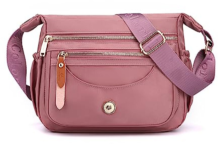 FANDARE Ultraleicht Damen Umhängetasche Nylon Schultertasche Handtaschen Elegant Umhängetasche mit verstellbarem breitem Riemen Frauen zum Umhängen Damentasche Multi-Tasche Messenger Bag Lila
