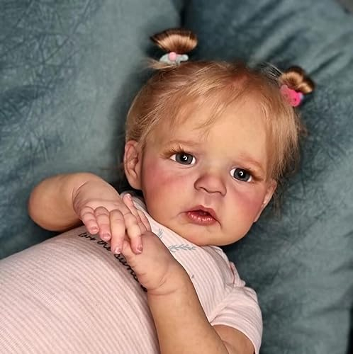Anano Lebensechte Baby Puppen, 24Zoll Reborn Baby Puppe Vinyl Gliedmaßen Kleidung Körper Blondes Haar Echt Aussehende Kleinkind Mädchen Neugeborene Baby Puppen mit 3D Farbe Haut Textur