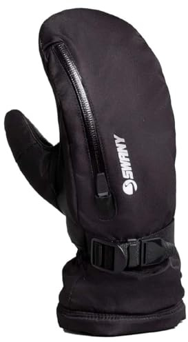 Swany Men's Arctic Touch-Screen Compatible Insulated Warm Durable Leather Winter Mittens with Quick Release Strap, Black, Medium