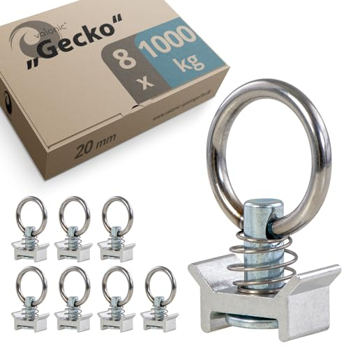 valonic GECKO - Attacco per guida aerea, 8 pezzi, 1000 daN, occhielli di fissaggio con cricchetto per sistema di guide, adattatore per guida di fissaggio, accessori per furgoni, bagagliaio