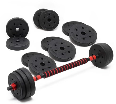 LUXTRI 40kg 2-in-1-Kurzhantel- und -Langhantel-Set mit 16 Hantelscheiben Gewichte für Krafttraining