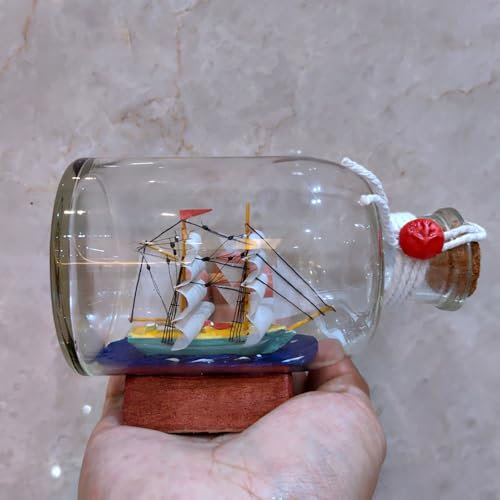 Lllunimon Ship in A Glass Bottle Decor, Handmade Sailing Boat Gift, Home Decor, Nautical Battle Ship, Mediterranean Wishing Bottle Gift