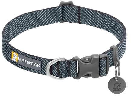 RUFFWEAR Hundehalsband Hi & Light, ultrastark und leicht, Starkes Tubelok-Gewebe, Aluminium-Leinenbefestigungsring und Schnalle, stilvolles Halsband, Basalt Grey, 28-36cm