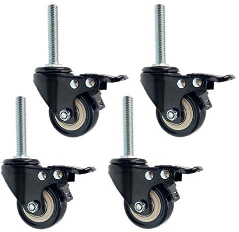Möbelrollen, Rollen, Lenkrolle 50 mm mit Gewindestift M10 x 100 mm, PU Rollen für kleine Böden und Doppellager, Belastbarkeit 150 kg, 4 Stück (Color : Keine)