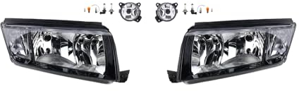 Johns, Scheinwerfer Satz Halogen Front kompatibel zu Skoda Fabia 6Y 09/99-03/08 H7 H3 Links & Rechts + Nebelscheinwerfer + Leuchtmittel