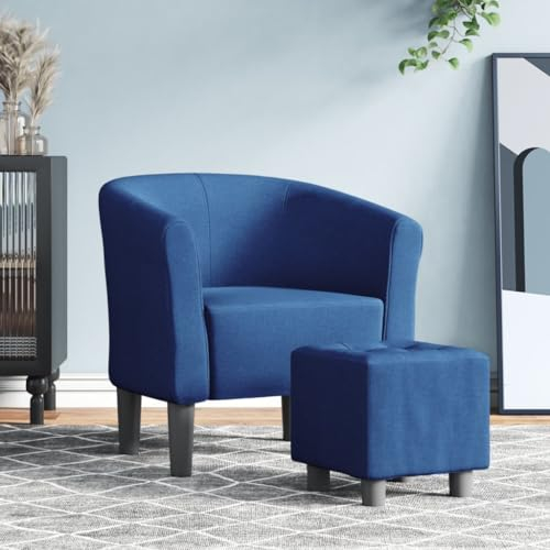 Festnight Clubsessel Sessel mit Hocker Lesesessel Cocktailsessel Armsessel Retro Armchair mit Fußhocker Einzelsessel Loungesessel Klein Relaxsessel Bürosessel Blau