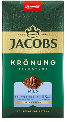 Jacobs Filterkaffee Krönung Mild, 100 % Arabica, helle Röstung, Kaffee gemahlen, geröstet in Deutschland, ideal für Filterkaffeemaschine & French Press, Intensität 5/10, 500 g