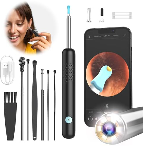 Öronotoskop - R1 1080P WiFi öronrengöring, 3,5 mm öronkamera, IP67 vattentät öronrengörare, öronrengöringsverktyg med 6 LED-lampor, lämplig för IOS, iPad och Android