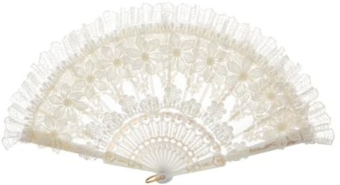 Handfächer Spitze, Hochzeitsfächer Tanz Spitzenfächer Fächer Weiß Handfächer Spitze, Vintage Faltbhandfächer,1920er Flapper Great Gatsby Accessoires für Halloween Karneval Zubehör Party Geschenk