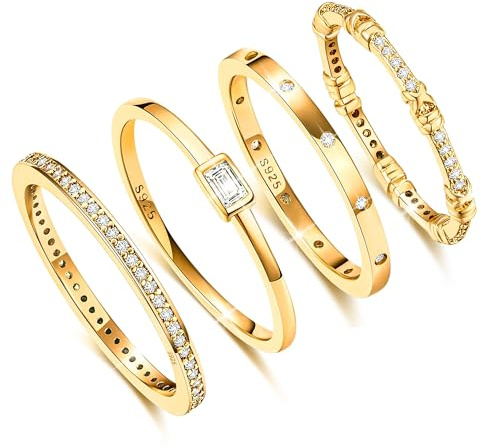 KENIY 4 Stück Gold Ringe Frauen Stapelringe mit Zirkonia 14 Karat Vergoldete Ringe Set Ring Gold Damen Fingerring Daumenringe Verlobungsring Schmuck