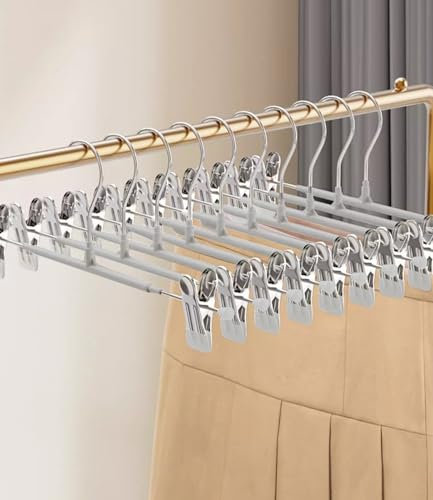 10 Stück Kleiderbügel Klammerbügel, 30cm Hosenbügel aus Metall, Hosen kleiderbügel platzsparend, Kleiderbügel mit Anti-Rutsch Klammern, kleiderbügel röcke Clothes Hangers with Non-Slip Clips Grau
