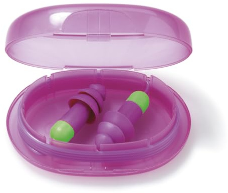 Rocket Corded Reusable Earplugs, Pair of 30dB SNR Purple Earplugs in Pocket Carry Case.