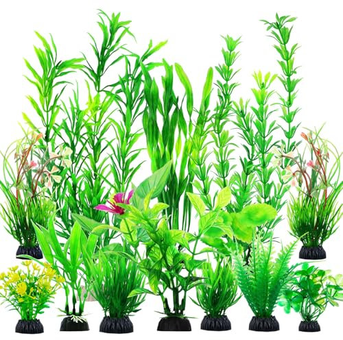 CousDUoBe 12pcs Fish Tank Accessories Aquarium Decorations Green Plants, Green Fish Tanks Decoration Plants, Fish Tank Decor, Aquarium Decor Plastic Plants