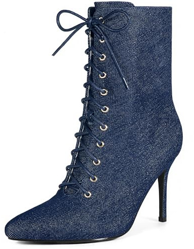 Perphy Denim Lace Up Stiletto Heels Ankle Booties for Women Denim Blue 5 UK/Label Size 7 US