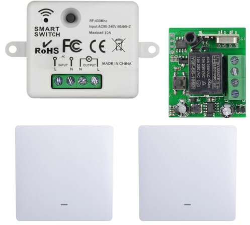 SUYUKUFU Wireless Light Switch Wall Panel RF Safety Code, AC 220V 85V-240V Remote Control Light Relay Switch Receiver for Electric Appliance, No Wiring Easy to Install (1 Receiver with 2 Wall Panels)