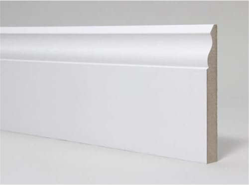 PACK OF 5 (Total 5 Units) - 18mm x 119mm White Primed MDF Ogee Skirting Board - 2700mm Length