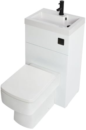 MILANO White Bathroom Basin Toilet WC Unit Black Flush Button 502x890mm