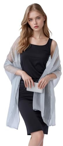 Lufdegim Damen Sheer Chiffon Tücher und Wraps, Sheer Crepe Schals, Leichter Weicher Stola für Abendkleider Braut Hochzeit Reise Schal Abendkleid Glitzer Festlich Stola Abend Party (Silber)