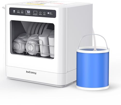 IsEasy Lavastoviglie da tavolo, mini lavastoviglie con 5 programmi, pulizia senza cuciture a 360°, asciugatura ad aria calda, asciugatura a 60 minuti, ventilazione 72 ore, adatto per cucina,
