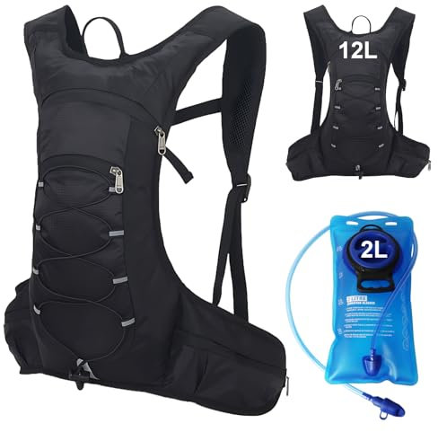 Aedcbaide Laufweste für Damen & Herren, Verstellbare Brustgurte Laufrucksack, Trinkrucksack Laufen mit 2 Liter Ausgestattet, Reflektierender Running Vest für Radfahren Marathon Trail Rennen Wandern