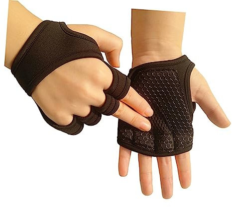 Sosoport Fitness Handschuhe Unisex rutschfeste Halbfinger Gym Gloves Mit Silikon-griffpolstern Und Handgelenkschutz Gepolstert Für Gewichtheben Atmungsaktiv Schwarz XL Für Krafttraining Und