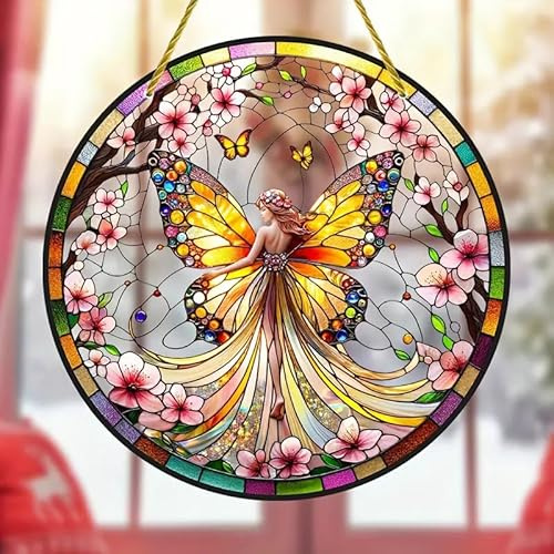Sonnenfänger zum Aufhängen, Motiv: Schmetterling, Fee, gebeizte Fenster, Blume, gebeizte Acryl-Sonnenfänger, Fensterornament, gebeizte Paneele, Sonnenfänger, Wanddekoration, Geburtstagsgeschenke