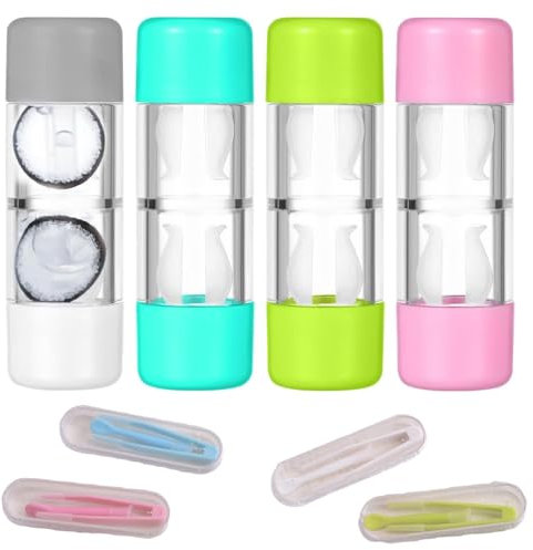 Set di 4 contenitori per lenti a contatto, per lenti dure, portatili, per uso quotidiano, contenitore per lenti portatile con contenitore per la pulizia per la casa e in viaggio, uso in viaggio,