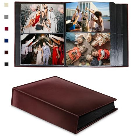 Rdylymx Photo Album 6x4 200 Pockets Slip in Picture Album for Family Wedding Anniversary Leathen Photo Book Holds 200 Horizontal 10x15cm Photos(Brown)