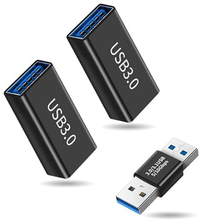 3-Pack USB to USB Adapter, USB 3.0 Female to Female Adapter, Type A 3.0/3.1 Male to Male USB A Adapter, USB 3.0 Coupler for Connecting US-B Ends Cord, Extension Connector