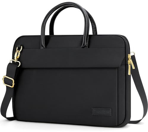 RAINYEAR Borsa per laptop da 14 pollici compatibile con Macbook Notebook Computer Chromebook da 13-14 pollici, borsa messenger in poliestere, valigetta con maniglia e tracolla, Nero