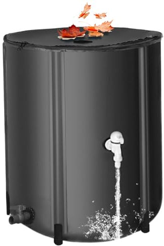 Barili d'acqua Rain Catcher da grondaia raccolta acqua piovana barile da 26 galloni Barile per pioggia resistente ai raggi UV pieghevole con rubinetto con cerniera a 2 vie e aste di supporto Raccolta
