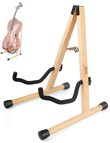 DIDA cellofanstativ med båghållare, A-format golvstativ i trä med vadderat skum, passar 1/2, 3/4, 7/8, 4/4 i full storlek, cellohållare för hem och studio display (askträ, cello)