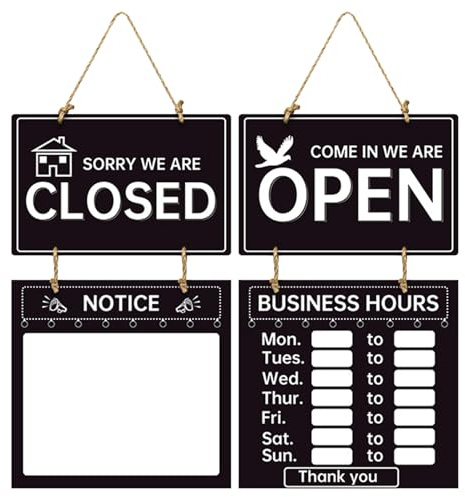 Segnale Chiuso Aperto: Segno A Doppio Faccio, Segno Commerciale Ciondolo | Scheda Orario Di Lavoro Con Corda Per Negozi, Ristorante, Display In Negozio, Uso Ufficio, Indicatore Di Ora