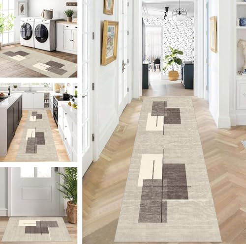 ZUZEKU Tappeto passatoia da cucina, lavabile, antiscivolo, 100 x 160 cm, lungo, grigio beige, per corridoio, soggiorno, camera da letto, venduto al metro, personalizzabile