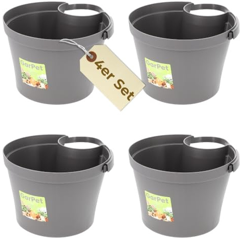GarPet 4er Set Fallrohr Blumentopf Fallrohr Blumentopf für Regenrohr Regenrinne Säule Pfosten Abflussrohr Hängetopf Pflanztopf Pflanzgefäß Grau 22x22x15 cm