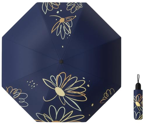 Meichoon UPF 50+ Paraguas de viaje con protección UV Portátil Compacto 8 costillas Sombrilla ligera impermeable y a prueba de viento de flores simple y elegante para mujeres para senderismo mochilero