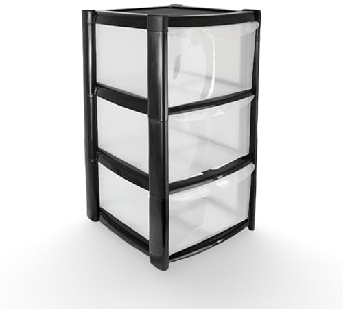 KAPCO Large Plastic Storage Drawers – 3 Tier Drawer Tower Unit | Transparent Storage Organiser for Clothes, Toys, Office & Kitchen | Durable, Stackable Plastic Drawers for Bedroom, Bathroom & Cupboard