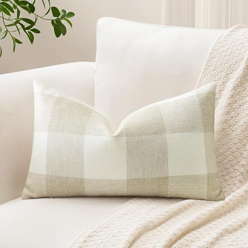 Sungeek 1 Stück Buffalo Plaid Tartan Kissenbezug, Dekorativ Zierkissenbezüge Kariert Kissenbezüge Dekokissen Deko Bezug Kissenhülle für Sofa Schlafzimmer Wohnzimmer 40x60cm (Beige)