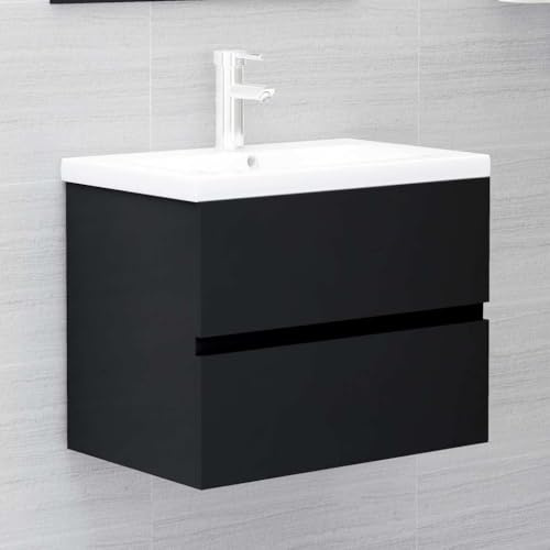 LLEZKBR Armarios y almacenamiento, unidades de tocador, unidades de tocador de baño, gabinete de lavabo con lavabo integrado, madera de ingeniería negra