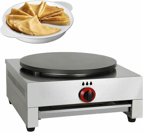 Máquina para hacer crepes de 15 pulgadas, plancha antiadherente grande comercial sin bordes, plancha para panqueques con una sola placa, gas LPG con temperatura ajustable, adecuada para uso doméstic