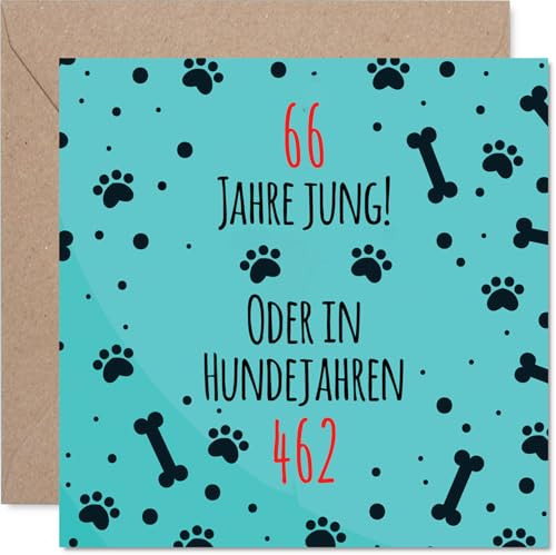 Stuff4 Lustige 66. Geburtstagskarte, Hundejahre deutscher Witz | Quadratische Grußkarte mit Umschlag, innen blanko, Premiumqualität 145mm x 145mm