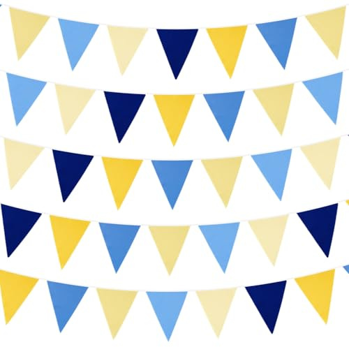 Treer 10Meter Wimpelkette Stoff Kinderzimmer, Einfarbig Wimpelkette Stoff Bunt - Hausbett Deko Mädchen & Jungen für Girlande Kinderzimmer Deko, Wanddeko Party (Blau-Gelb)