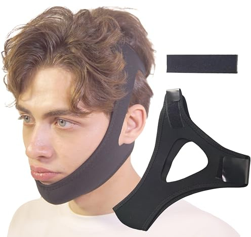 Anti Snoring Chin Strap, Chin Strap for Sleeping, Premium Airflow Jaw Strap, Stop Snoring Chin Strap, Snoring Solution for Men and Women, Breathable Chin Strap, Snoring Chin Strap (Black~)