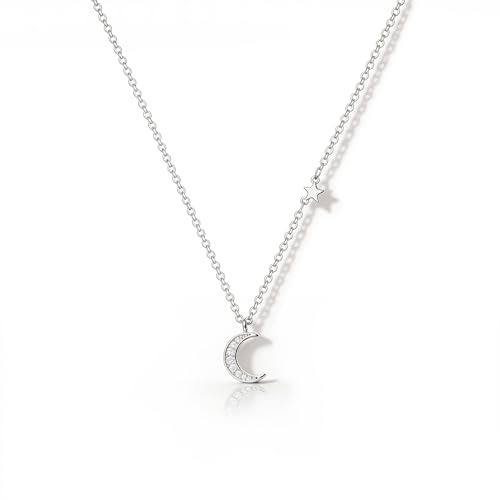 Asdecy Silver Necklaces for Women Cubic Zirconia Moon Star CZ Diamond Pendant Necklace Simple Jewellery Gifts for Her