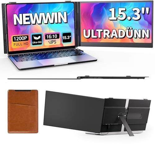 Newwin Double Ecran PC Portable Ultra Mince Léger 15,3 FHD 1200P IPS Extension Ecran PC Portable Moniteur Ecran Supplémentaire pour 15-17,3 Ordinateur Portable Compatible avec Windows MacBook
